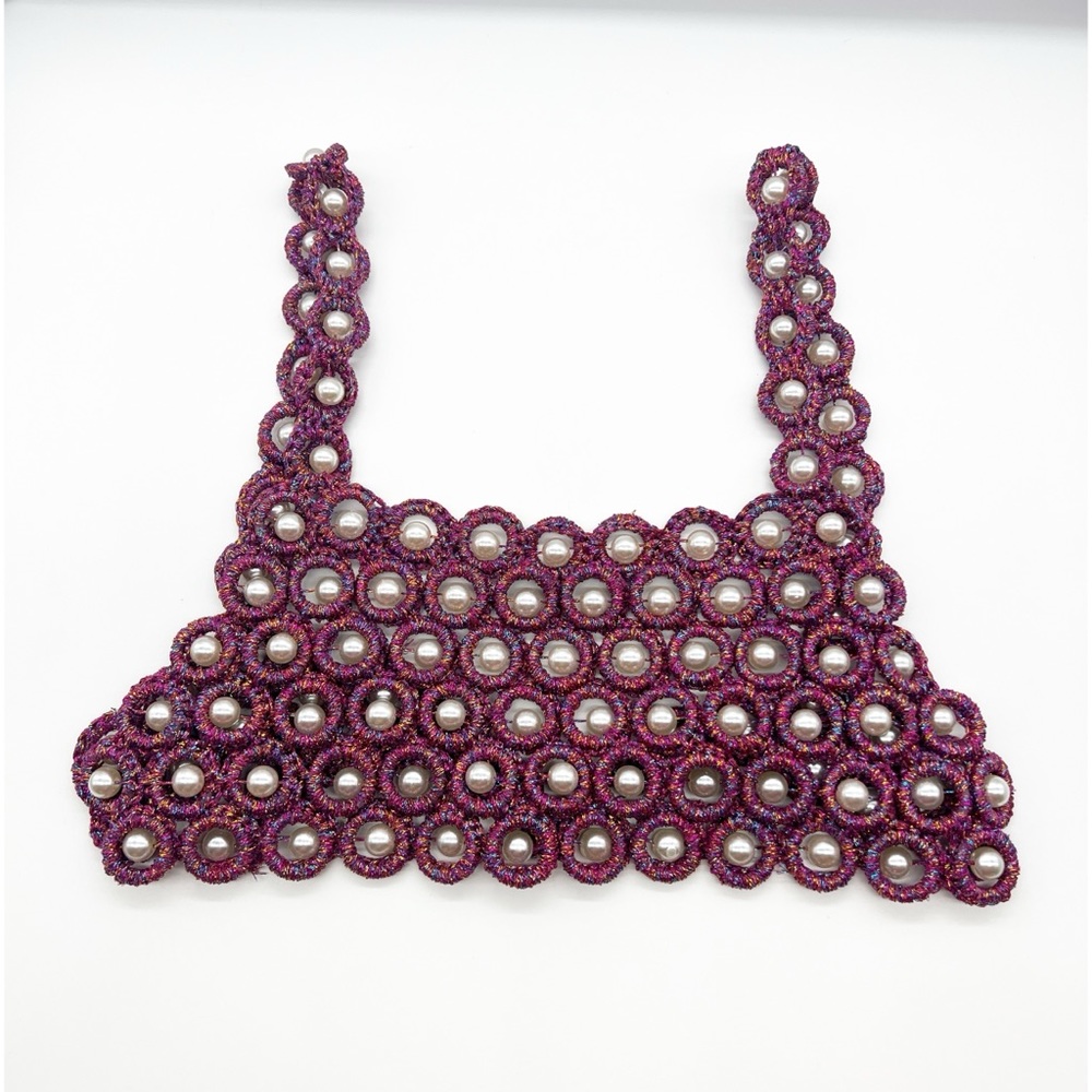 Purple Beaded Crochet Swim Coverup Top